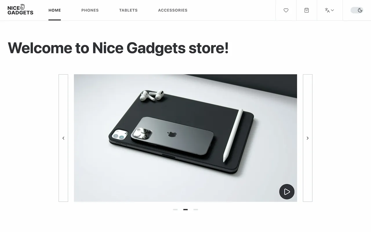 Screenshot of Nice Gadgets e-commerce